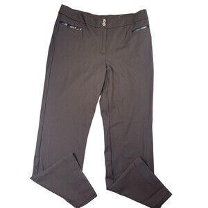 Anne Klein Pants Women's 14 Brown Flat Front High-Rise Zip Fly Classic Business